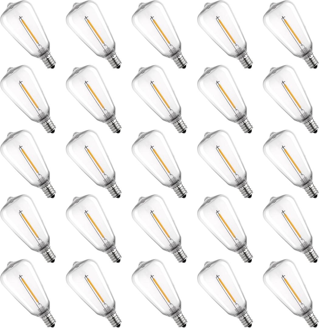 25 Pack Edison E12/C7 Low Wattage Outdoor Light Bulbs - 1W, 2700K, Shatterproof, ST38 Edison LED Bulbs