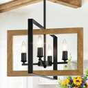 17" Farmhouse Wood Chandelier, (4-Light, 17-Inch), Rustic Dining Room Light Fixtures Over Table, Adjustable Hanging Light Fixture for Kitchen, Living Room, Foyer, Entryway