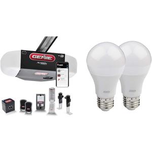 Genie 7155-TKV Smart Garage Door Opener StealthDrive Connect - Ultra Quiet Opener, WiFi, Battery Backup - Works with Alexa & Google Home and GLEDB2-R2 2 Pack Garage Door Opener LED Light Bulb, 4000K