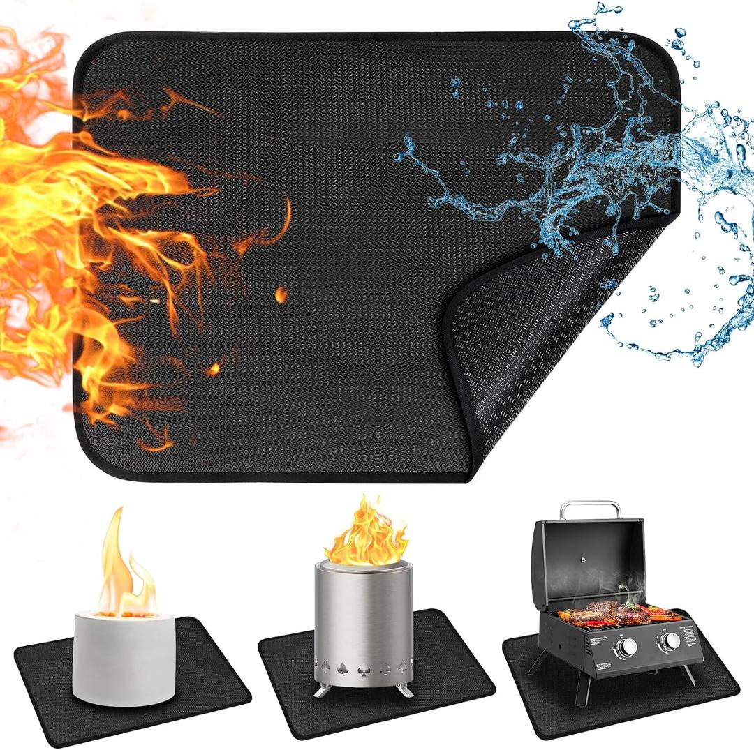 24x18 Inches Under Grill Mat for Outdoor Tabletop Grill Deck Protector,4-Layer Tabletop Fire Pit Mat for Solo Stove, Fireproof Heat Resistant Mat for Countertop/Patio Protection, Waterproof/Oil-Proof