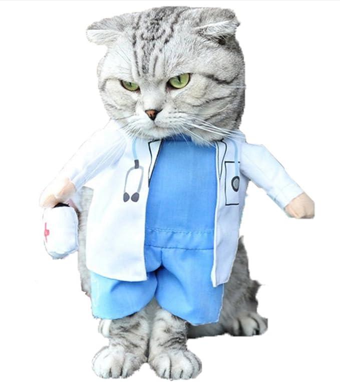Mikayoo Pet Dog Cat Halloween Costume Doctor Nurse Costume Dog Jeans Clothes Cat Funny Apperal Outfit Uniform(Doctor, M)