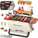 Kids Fun Toys Portable BBQ Grill Play Set for Toddlers Ages 3-8 - Realistic Outdoor Pretend Cooking Toy with 51PCS, Camping Kitchen Pretend Play for Boys Girls