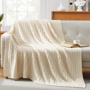 TREELY 100% Cotton Knitted Throw Blanket Couch Cover Blanket(31 x 40 Inches, Brown)