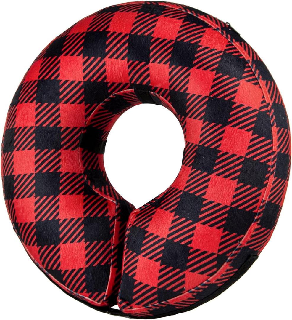 BENCMATE Protective Inflatable Collar for Dogs and Cats - Soft Pet Recovery Collar Does Not Block Vision (Large, Plaid) ([Neck:14"-18"] Large)