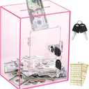 X-Large Piggy Bank for Adults Kids, Vcertcpl Acrylic Clear Piggy Bank with Key Money Saving Box for Cash Saving, Openable Adults Bank for Real Money Bank Coin Bank Change Jar (Pink)