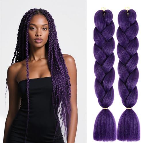 SHUOHAN 6 Packs Ombre Jumbo Braiding Hair Extensions 24 Inch High Temperature Synthetic Fiber Hair Extensions for Box Braids Braiding Hair (Deep Purple)