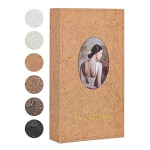 RECUTMS Photo Album 4x6 300 Photos, Retro Leather Cover with Oval DIY Front Window for Wedding Family Leather Cover Picture Albums Holds 300 Vertical 4x6 Photos (Orange)