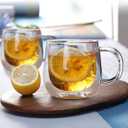 Double Wall Glass Coffee Mugs 16oz Set of 2 Insulated Clear Tea Cups with Handle, Perfect for Espresso, Latte and Cappuccinos