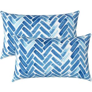LVTXIII Set of 2 Patio Lumbar Pillows, 12x20 Fade Resistant Outdoor Lumbar Pillow with Inners, Fluffy Decorative Garden Lumbar Cushions for Home Patio Coach Sofa Use, Blue Brick
