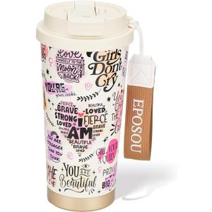 Insulated Travel Coffee Mug, 16oz Leak Proof Stainless Steel Tumbler with Flip Lid, Reusable Double Walled Cup for Hot & Cold Drinks, Portable for Commute, Office, Travel, Gifts for Women Men (Girls don't cry)