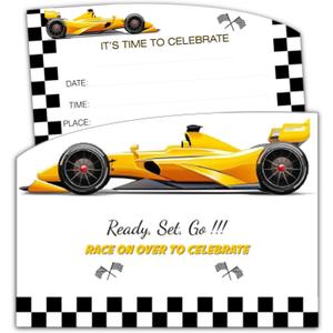 Race Car Birthday Party Invitation for Boys, Yellow Racing Car, 30 Cards With 30 Envelopes, 5x7 Inches.