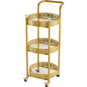 Multi-Functional Mobile Trolley Golden bar cart is Suitable for Home bar Service, Featuring a Rolling bar cart with Lockable casters, a Glass bar cart with 3 Mirror Holders