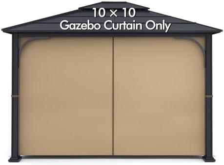 Gazebo Universal Replacement Privacy Curtain - Wonwon Privacy Panel Canopy Side Wall with Zipper for 10' x 10' Outdoor Gazebo (Khaki)