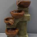 Alpine Corporation WCT726 Indoor/Outdoor Tabletop Tiered Pouring Pots Waterfall Fountain with Natural Stone Look, 16", Brown