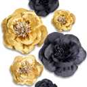 Letjolt Paper Flowers Decorations for Wall 1920s Party Decor Artificial 3D Flowers Backdrop Golden Wedding Garlands Baby Shower Bridal Shower (Golden Black Set 6)