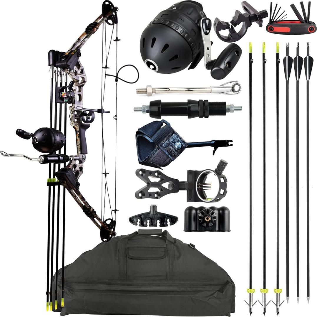 Compound Bow Fishing Combo Kit - 20-70 LBS Hunting Bow with Bowfishing Arrow and Fishing Reel for Bowfishing Archery Hunting, Complete Kit