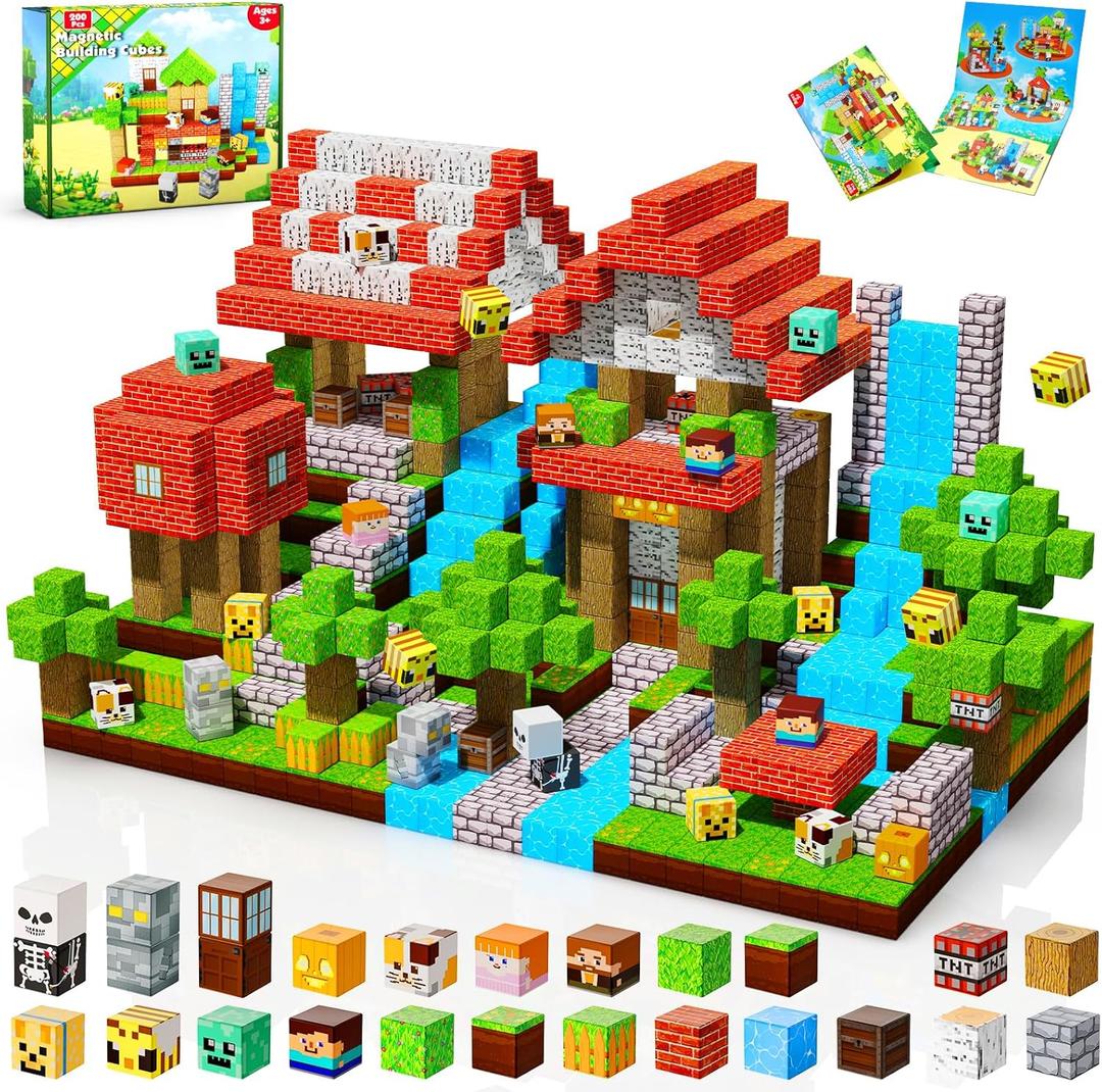 Magnetic Blocks-200PCS Magnetic Building Blocks, Magnets Cubes 2025 Upgraded Stacking Magnets for Kids Forest River Indoor Construction STEM Toys , Christmas Birthday Gifts for Boys & Girls Ages 3+