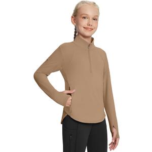 baleaf Girls Long Sleeve Shirts Fleece Jacket Fall Half Zip Pullover Kids Sweatshirts Athletic Thermal Coat (Medium)