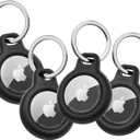 Belkin Apple AirTag Secure Holder with Key Ring - Durable Scratch Resistant Case with Open Face & Raised Edges - Protective AirTag Keychain Accessory for Keys, Pets, Luggage, Backpacks - 4-Pack Black