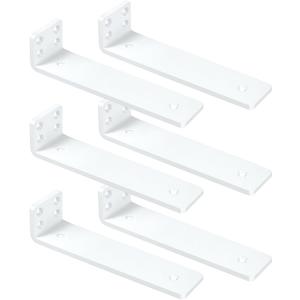 White Floating Shelf Brackets 6 inch, Heavy Duty Wall Shelf Brackets 6 Pack for Shelves Support, Hidden Metal L Brackets with Mounting Hardware (1/5'' Thick)