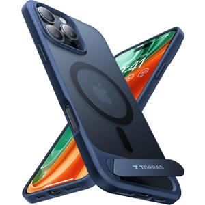 TORRAS Strong Magnetic & Seamless Stand for iPhone 16 Pro Case, [18N Mighty Magnetic] [12FT Mil-Grade Drop Tested] [Fit for MagSafe] Kickstand Protective Slim Phone Case for iPhone 16 Pro 6.3", Blue