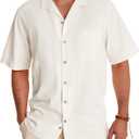 Alimens & Gentle Cuban Linen Shirts for Men Short Sleeve Button Down Shirt Cotton Summer Beach Camp Vacation Hawaiian Shirts (X-Large, A-creamy White)
