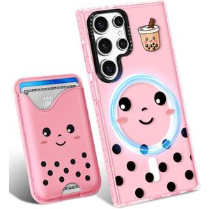 Toycamp for Samsung Galaxy S24 Ultra Case - Compatible with Magsafe Credit Card Holder Wallet Magnetic Cute Women Teen Girls Kawaii Girly Unique Fun Design Phone Cover ffor Galaxy S24 Ultra (MilkTea)