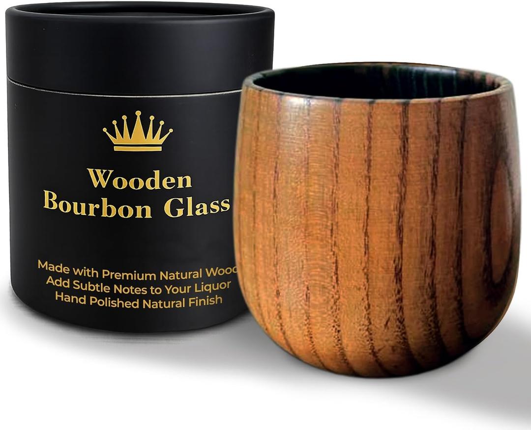 Genuine Charred Wooden Bourbon Glass | Old Fashioned Wood Drinking Cup for Whiskey, Bourbon, Scotch, Brown Liquor | Bourbon Whiskey Gifts for Men, Husband, Dad, Brother | Premium Hand-Polished