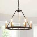 WJShome 20.7" Wagon Wheel Chandelier, Farmhouse Ceiling Light Fixture, 6-Light Black and Gold Chandeliers, Round Dining Room Light Fixtures, for Kitchen Island, Foyer, Entryway