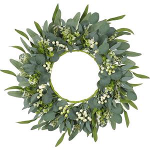 TOCHGREEN 22" Artificial Eucalyptus Wreath - Green Eucalyptus Leaf Wreath with White Berries, Perfect for Front Door, Wall, Patio Decor