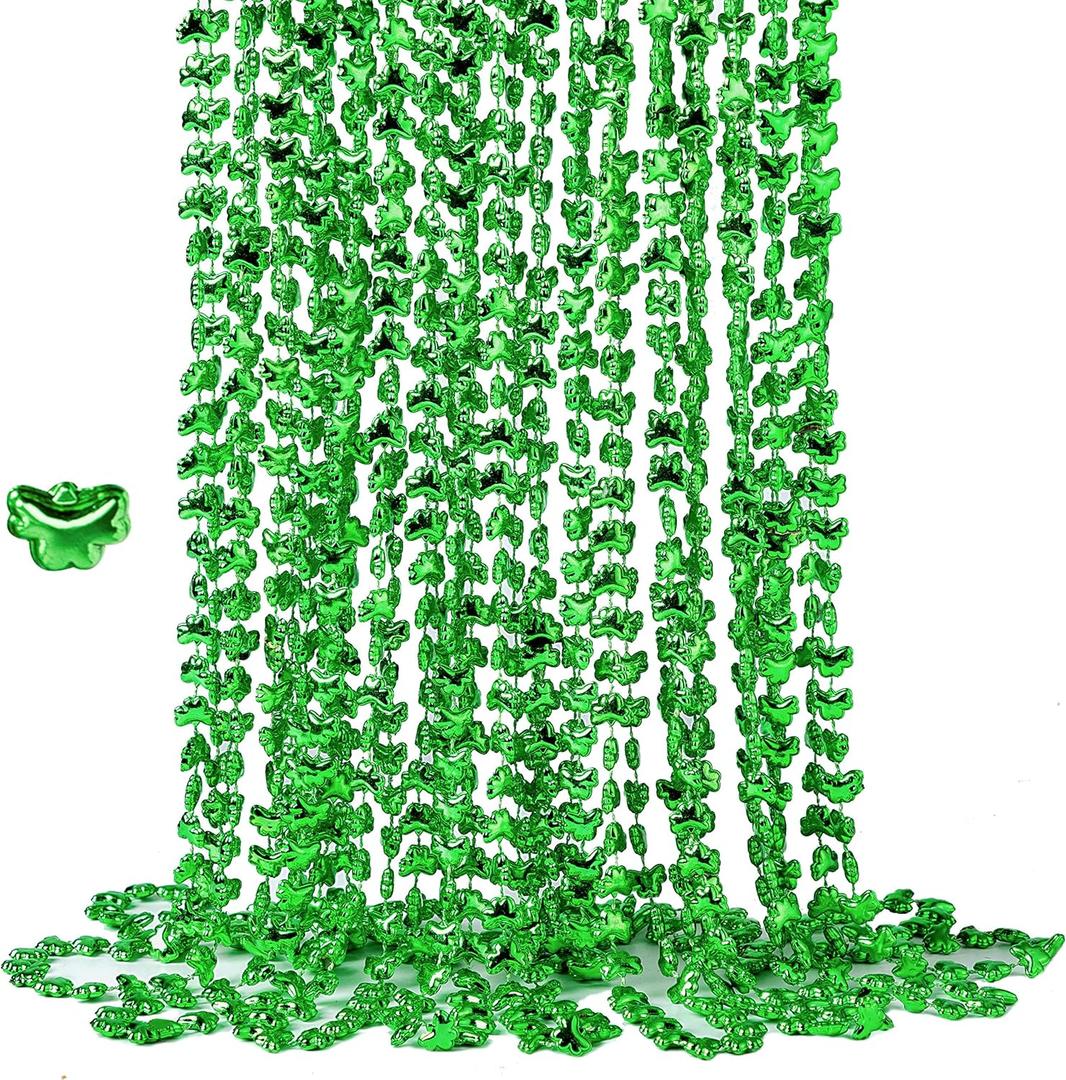 JOYIN 36 Pcs St. Patrick Shamrock Bead Necklaces, Green Clover Bead Necklace for St. Patrick's Day Dressing Up Costume Accessories, Irish Carnival Party Favor Supplies