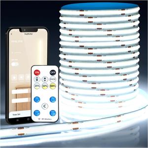 COB LED Strip Lights, LED Light Strips with Remote and App,16.4ft 6500K Dimmable Bright Daylight White LED COB Light Strip, Adhesive Indoor COB LED Lights for Bedroom, Living Room, TV, Shelf, Cabinet