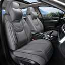 Leather Seat Covers Front Pair with Lumbar Support & Headrest, Breathable and Waterproof Car Seat Cover, Universal Seat Covers for Cars, Trucks, SUVs, Airbag Compatible, Gray