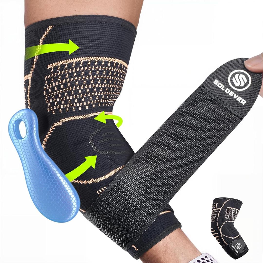 Copper Elbow Brace for Tendonitis for Women & Men, Elbow Compression Sleeve with Gel Pad for Arthritis, Golfers, Bursitis. Elbow Support for Pain Relief, Weightlifting (Black, L)