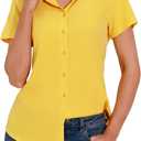 GUANYY Short Sleeve Shirts for Women Plus Size Button Down Blouses Dressy Casual Classic Fit V Neck Tops (Yellow, XXL)