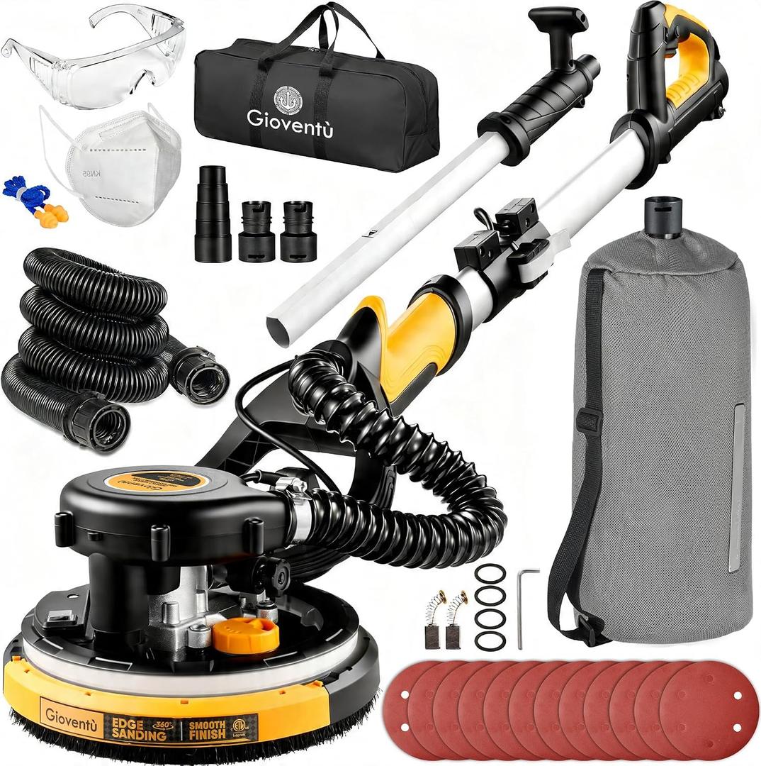 Drywall Sander, 750W Powerful Electric Drywall Sander with Vacuum Attachment, Auto Dust Collection, 7 Variable Speed 900-1800RPM, Dustless Wall Sander with Long Power Cord for Popcorn Ceiling, Drywall