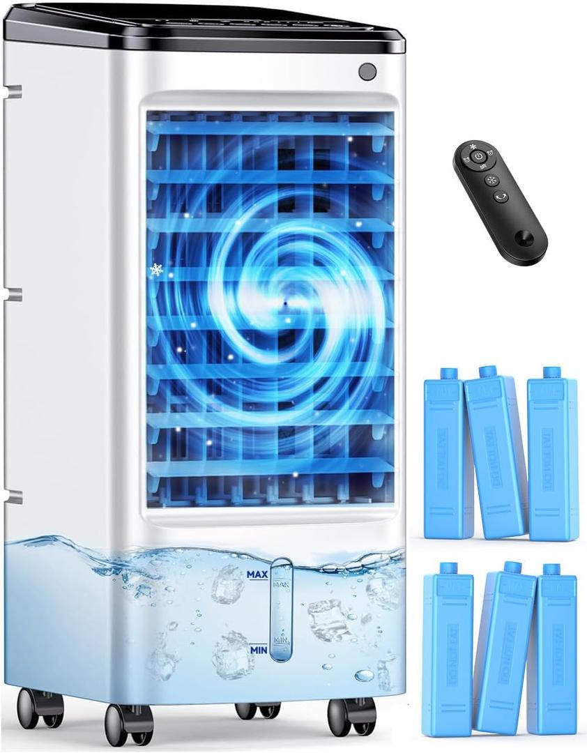 FANCOLE Windowless Portable Air Conditioners with 6 Ice Packs, 12H Smart Timer for Auto-off, 26Ft Remote, Top Fill Dual Tank, 3Speeds Evaporative Air Cooler, 70Auto Swing Swamp Cooler Air Conditioner