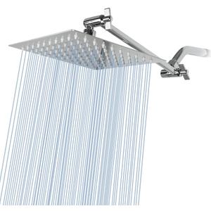 Rain Shower Head with 11 Adjustable Extension Arm, Large Stainless Steel High Flow Rainfall Square Shower head, Bath Shower Waterfall Full Body Coverage (8 Inch Showerhead with Arm, Chrome)