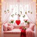 8 Set Rose Flower Garland, Artificial Flower Decoration, Artificial Floral Hanging Rose with Bows Garland Ceiling Decor with Hooks Jute Rope Fishing Line for Wedding, Proposal (Pink)