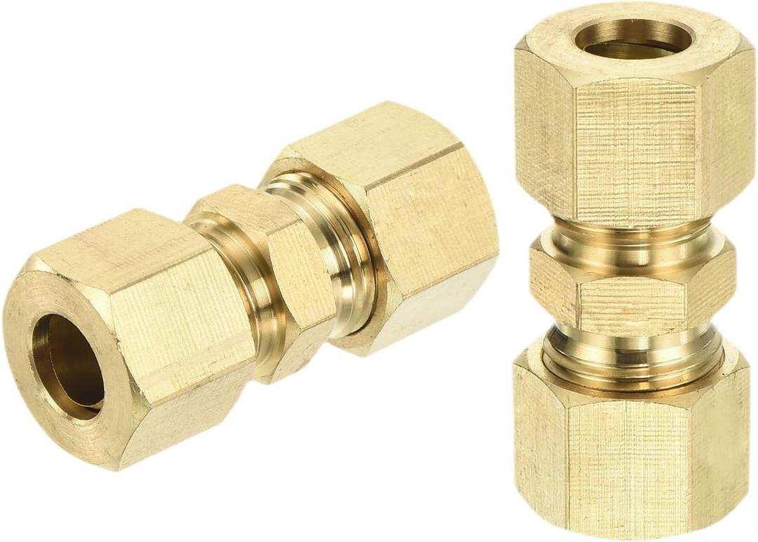 uxcell 10Pcs Brass Compression Tube Fitting, 5/16" Tube OD x 5/16" Tube OD Connector Straight Coupling Adapter Union Fittings