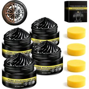 4PCS Premium Tire Coating & Trim Restorer, Car Tire Shine with Sponge Bring Back the Original Deep Black Shine to Rubber and Plastic Long-Lasting Ceramic Coating & UV Protection, Nourish Renewal