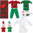 6 Pieces Christmas Doll Accessories Set Includes 2 Christmas Twins Dolls, 2 Xmas Clothing for Big Doll, 1 Doll Bathrobe and 1 Red Plaid Sleeping Bag for Xmas Presents Decorations