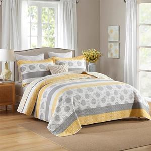 Homzard King Size Comforter Set, Floral King Size Quilt Set, Yellow Gray White All Cotton Quilted Bedspread, Striped Flower Pattern Bedding Set, Lightweight Paisley 3 Piece, All Seasons