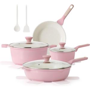 SENSARTE Nonstick Ceramic Cookware Set Large 13-Piece, Healthy Pots and Pans Set Dishwasher Safe, Non-toxic Kitchen Cooking Set with Stay-Cool Handles, Induction Compatible, PFAS Free, Pink
