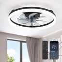LEDIARY Ceiling Fans with Lights, 20 inch Low Profile Flush Mount Ceiling Fan, Dimmable LED, APP & Remote Control, Quiet Reversible DC Motor, 6 Speeds, Fandelier for Bedroom, Black