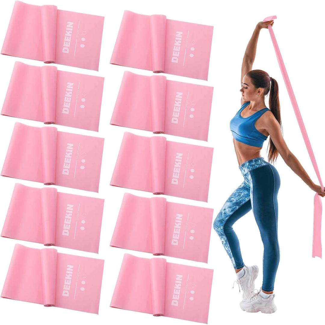 DEEKIN 10 Pcs Resistance Bands Professional Exercise Elastic Bands Latex-Free Yoga Starter Set for Pilates, Physical Therapy, Strength Training, Yoga, Working Out for Women Home Gym, Pink 15lbs
