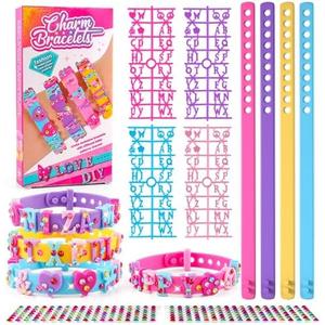 DIY Silicone Bracelet Making Kit for Kids - Girls Colorful Charm Art & Craft Kit with Adjustable Rubber Wristbands, Decoration Accessories & Stickers for Party Favors and Birthday Gifts Ages 6 7 8