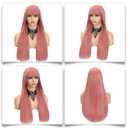 Long Pink Wigs for Women, 24 Inch Pink Wig with Bangs Natural Silky Soft Synthetic Heat Resistant Fiber Wigs Hair for Daily Party Use