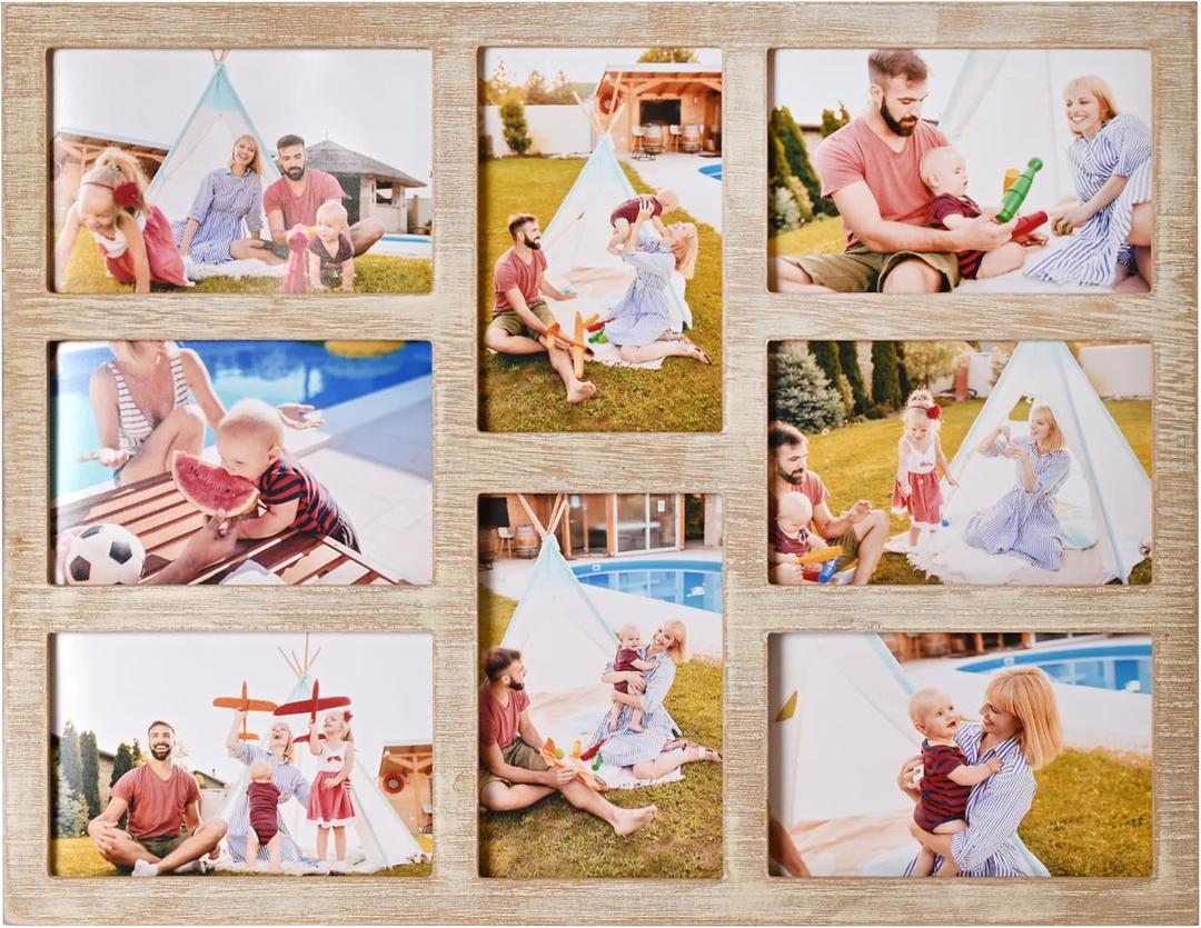 4x6 Collage Picture Frame Family Photos Display - 8 Openings Collage Picture Frame for Wall for Tabletop Stand Brown Farmhouse Picture Frames Set for Home Decor Family Gifts