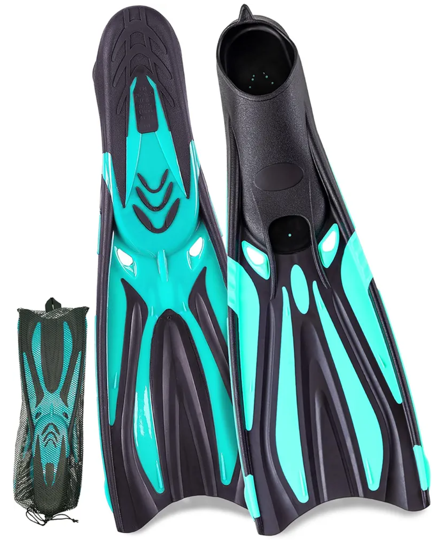 Adult Snorkel Fins - Men & Women's Long Scuba Diving Fins for Travel & Snorkeling, Size 9-9.5